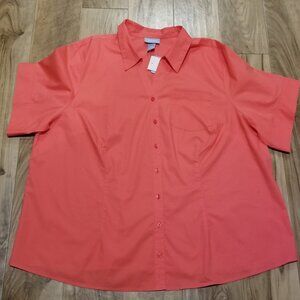 NEW Liz & Me Coral Pink Button Down Blouse Shirt Womens Plus Size 28W